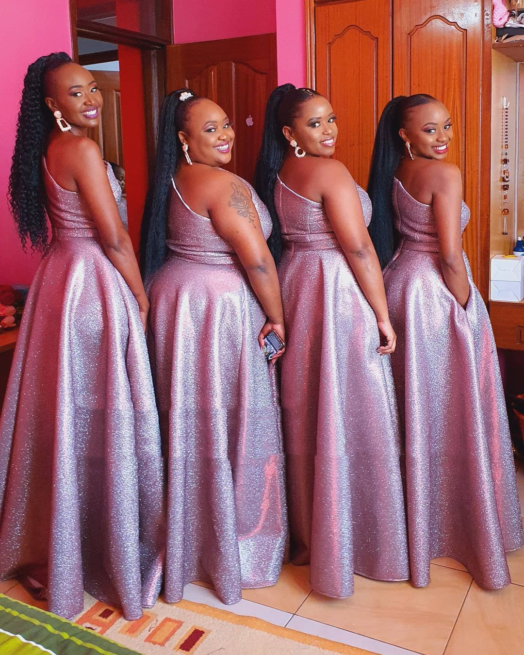 Bling Sequin One Shoulder Bridesmaid Dresses African A Line Elegant Vestidos 2023 Pocket Long Party Wedding Guest Dress Gown