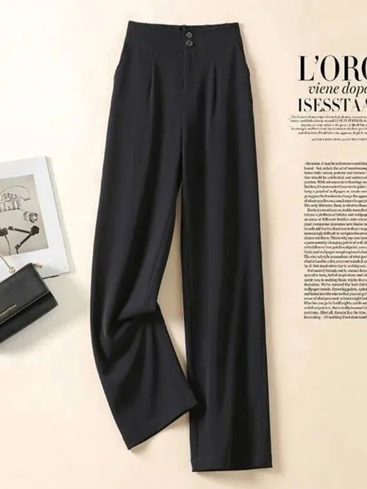 Women's Pants Capris JMPRS Fashion Loose Office Lady Wide Leg Pants Casual Korean Women Elastic High Waist Straight Trousers Summer Suit Pants 23