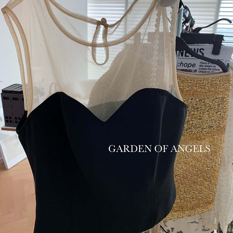 Womens summer gauze patchwork sexy short high waist tanks camis black color