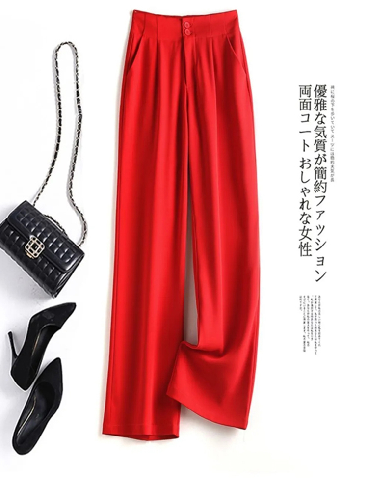 Women's Pants Capris JMPRS Fashion Loose Office Lady Wide Leg Pants Casual Korean Women Elastic High Waist Straight Trousers Summer Suit Pants 23