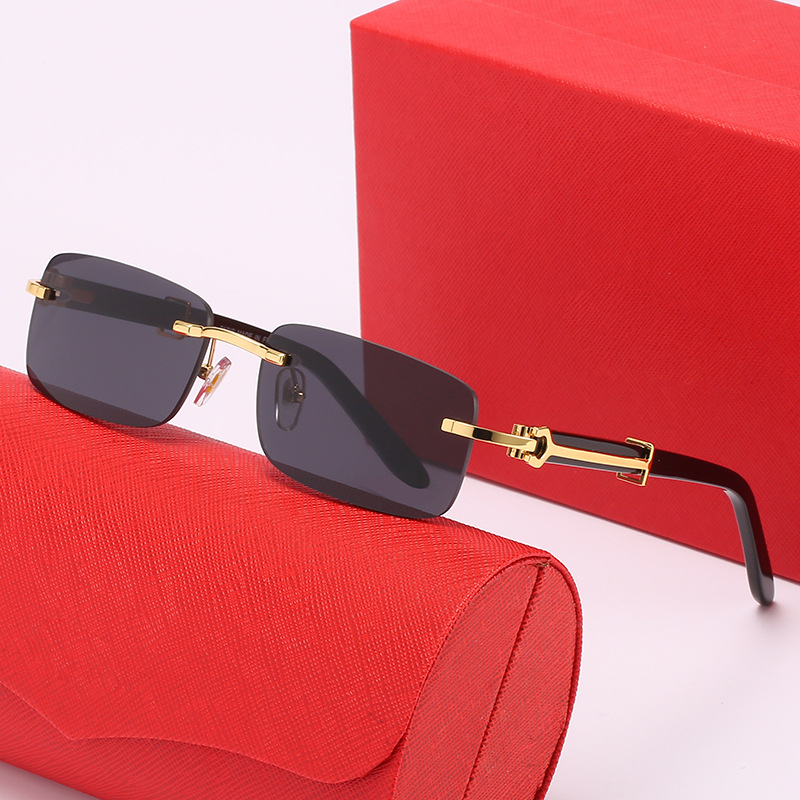 Carti Glasses Luxury Designer Sunglasses For Man Woman Frameless Rectangle UV400 Outdoor Beach Metal Classic Eyeglasses