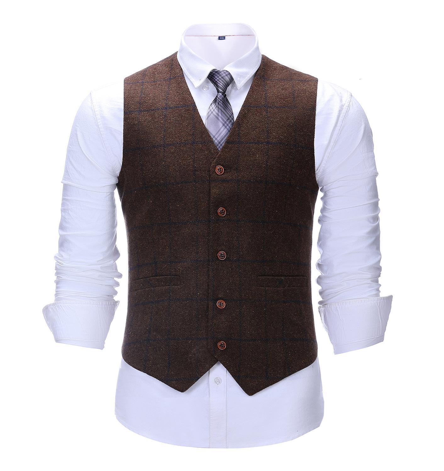 Men's Vests Army Green Vest Plaid Soft Wool Brown Jacket Casual Gentleman Tweed Business Waistcoat For Groosmen Man 230222