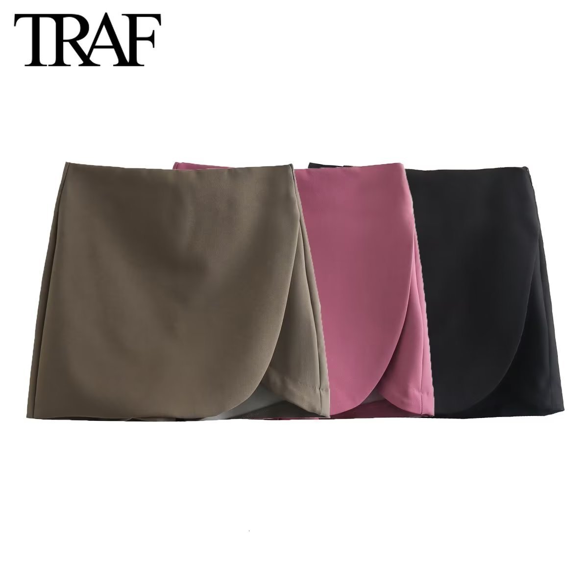 Women's Shorts TRAF Women Fashion Asymmetrical Aline Culottes Side Zip Chic Female High Waist Wide Leg Harajuku Mujer 230222