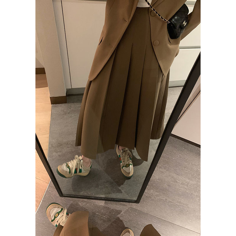 Two Piece Dress Women Spring Autumn Retro 2 Sets Female Solid Color Blazer Jackets High Waist Pleated Skirts Ladies Suits D240 230222
