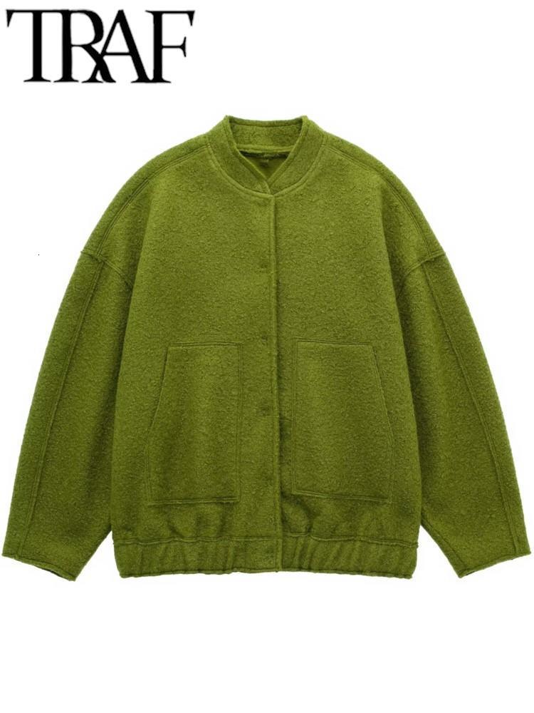 Womens Jackets TRAF Coat Bombers Gray Outwear Long Sleeve With Button Solid Top Casual Loose Spring Fall Woman 230222