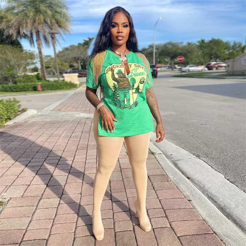 RETAIL Casual Designer 2023 New Women Tassel T-shirt Summer Letter Print Short Sleeve Crew Neck Tops Plus Size Clothes