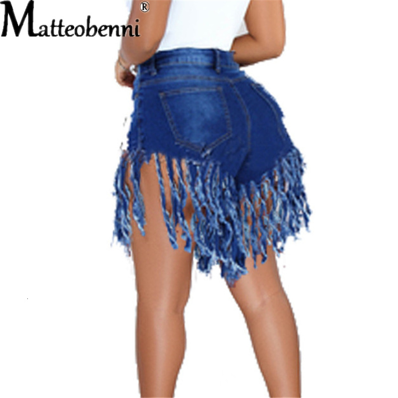 Women's Shorts Oversize Tassel Elastic High Waist Jeans Women Summer Mini Short With Fringes Vintage Denim Biker 230222