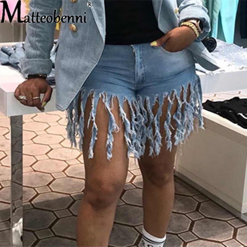 Women's Shorts Oversize Tassel Elastic High Waist Jeans Women Summer Mini Short With Fringes Vintage Denim Biker 230222