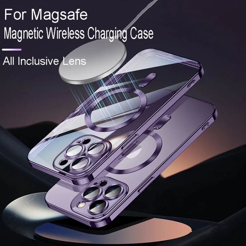 Luxury Clear Magnetic For Magsafe Wireless Charging Cases Soft TPU Shockproof Cover With Camera Lens Film Protector for iPhone 17 Air 16 15 14 13 12 1