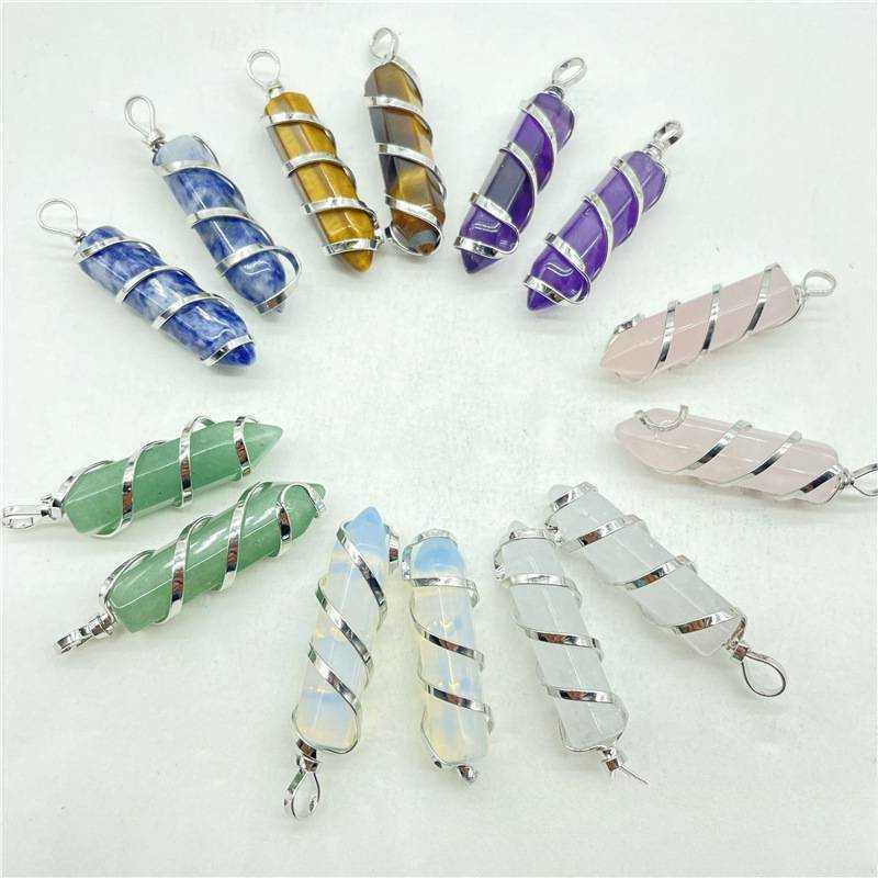 Wholesale Bulk Natural Crystal Handmade Wrapped Healing Hexagonal Pendant For Women