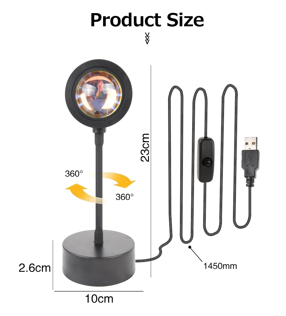 USB Rainbow Sunset Light Red Projector Led Night Light Sun Projection Desk Lamp Bedroom Bar Coffee Shop Wall Decoration Lighting
