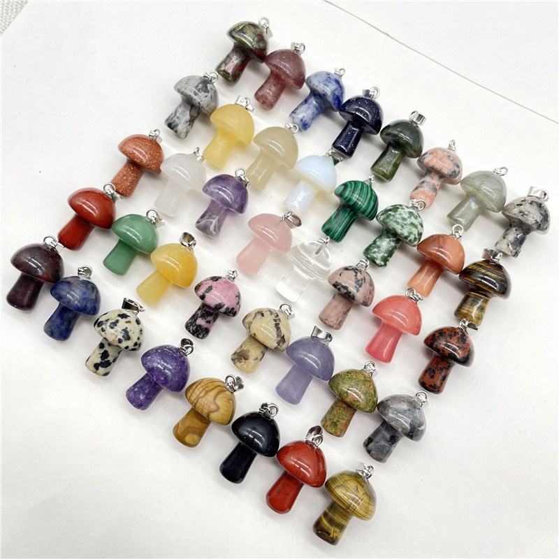 2cm Natural Stone Mushroom Shape Charms Quartz Crystal Pendant Necklace Rose Quartz Tiger Eye DIY Jewelry Making Necklaces Earrings Accessories bulk