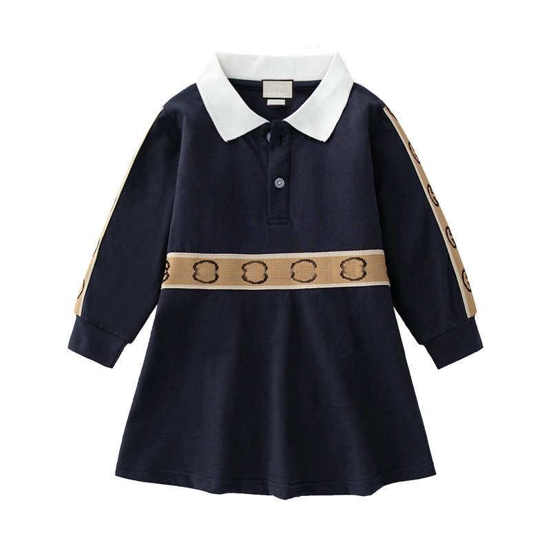 Baby Girls Dress Lapel College Short Sleeve Pleated Shirt Skirt Children Casual Clothing Kids Clothes bag