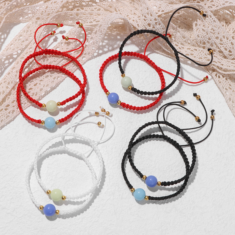 Luminous Stone Hand Woven Adjustable Bracelet Red Black String Rope Braided Friendship Bracelets for Women Men Jewelry