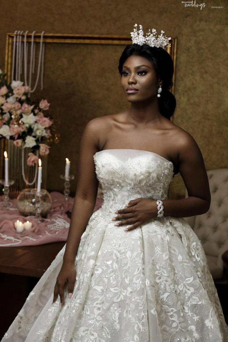 Gorgeous Wedding Dresses Bridal Gown Tulle Lace Applique Sweep Train A Line Simple Strapless Plus Size Custom Made Garden Beach Vestido De Novia