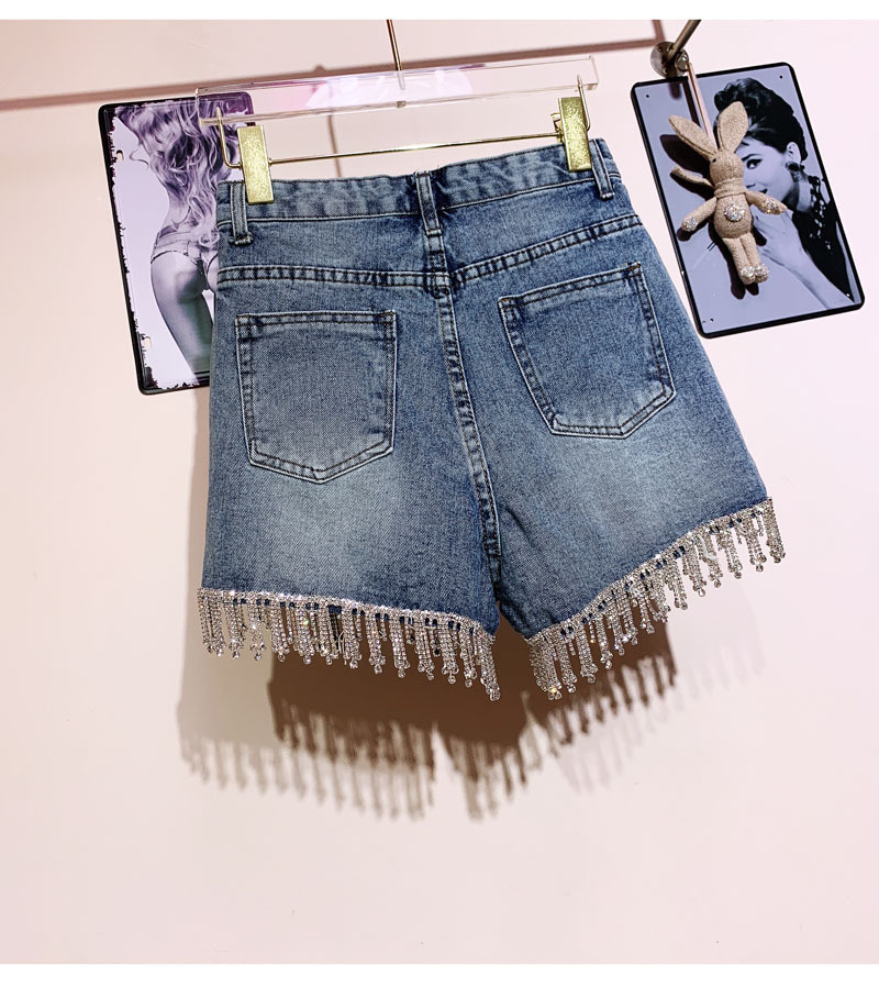 Women's Shorts Crystal s Tassel Straight High Waist Denim Women Summer Jeans in Blue 230222