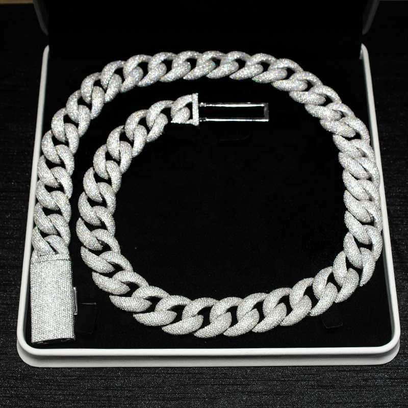 20mm Moissanite Iced Out Diamond Cuban Chain 925 Sterling Silver Necklace Miami Cuban Link Chain