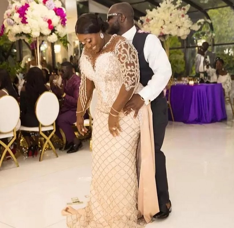 Mermaid Wedding Dress 2023 Arabic Aso Ebi Luxurious Sheer Neck Long Sleeves Lace Beads Bride Gown Robe De Mariage