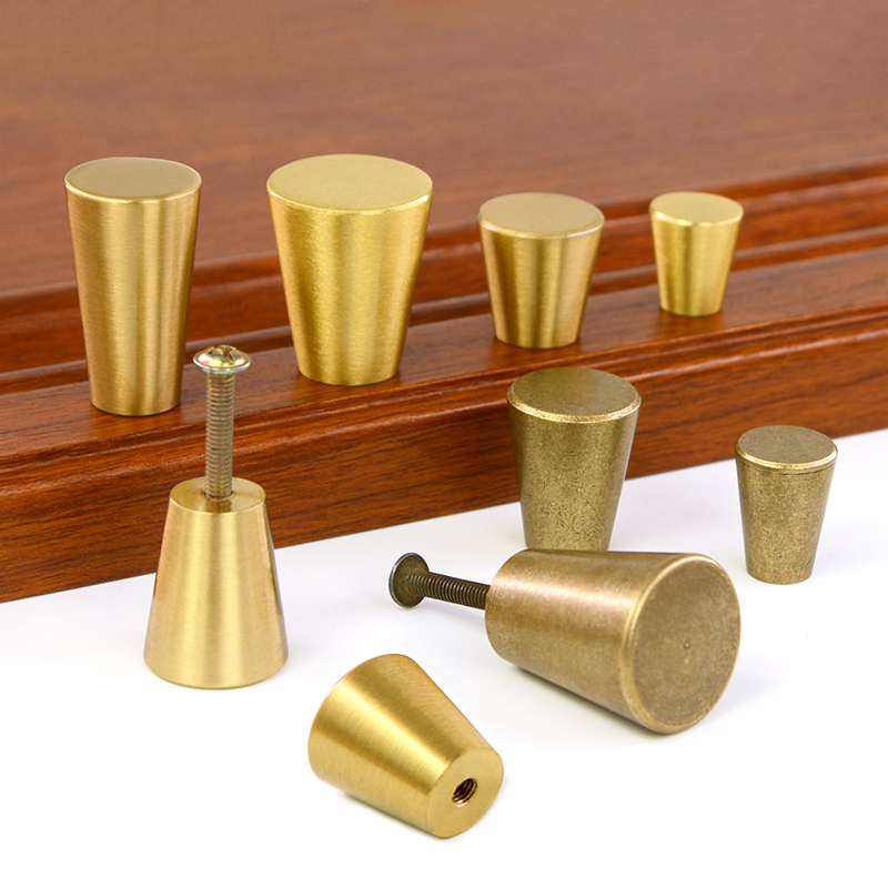 Brass Solid Drawer Knob Furniture Hardware Wardrobe Cabinet Shoe Door Single Hole Handle Round Cone Pull