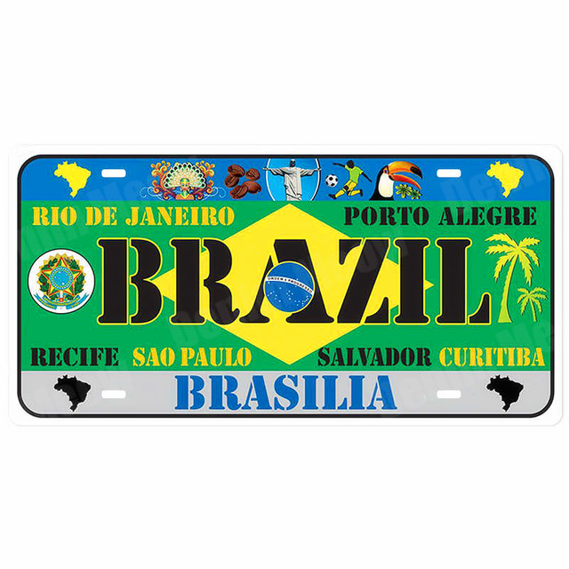 Brazil Korea Canada License Plate Car Motorcycle Metal Signs Bar Cafe Home Decor Mexico India Germany Wall Painting National Flag Tin Sign Decor Size3