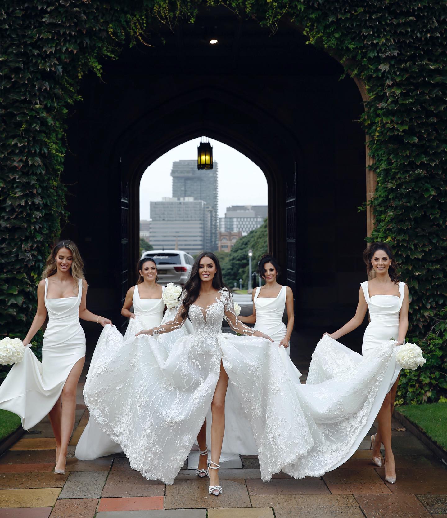 Fabulous 3D Appliqued Wedding Dresses Beaded Bridal Gowns Lace Long Sleeves Sheer Plunging Neckline A Line Vestido De Novia