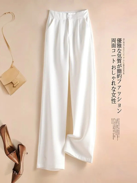 Women's Pants Capris JMPRS Fashion Loose Office Lady Wide Leg Pants Casual Korean Women Elastic High Waist Straight Trousers Summer Suit Pants 23