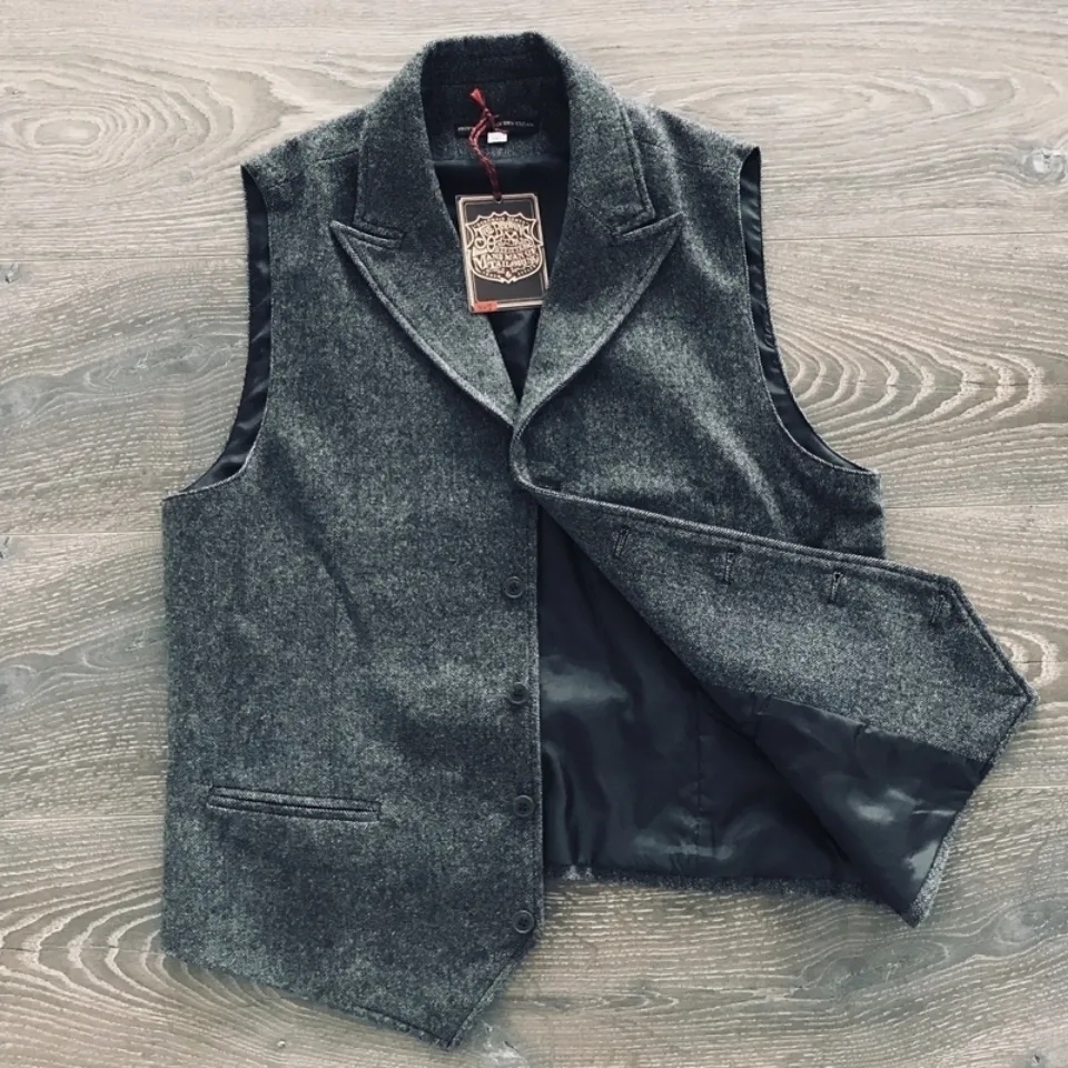 Men's Vests Suit Vest Dark Gray Tailored Collar Wedding Wool Tweed Business Waistcoat Jacket Casual Slim Fit Gilet Homme 230222