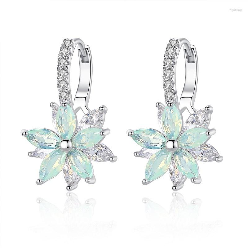 Dangle Earrings 2023 Europe 4 Colors Crystal From Simple Zircon Flower For Women And Female Fine Jewelry