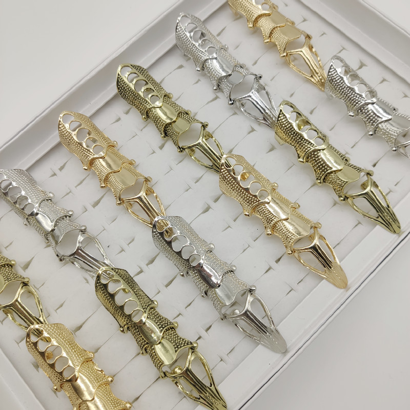 Wedding Rings 12pcs/Lot Punk Big Alloy Ring Man Rock Scroll Joint Armor Knuckle Metal Full Finger Claw Rings Halloween Cosplay Jewelry Woman 230222