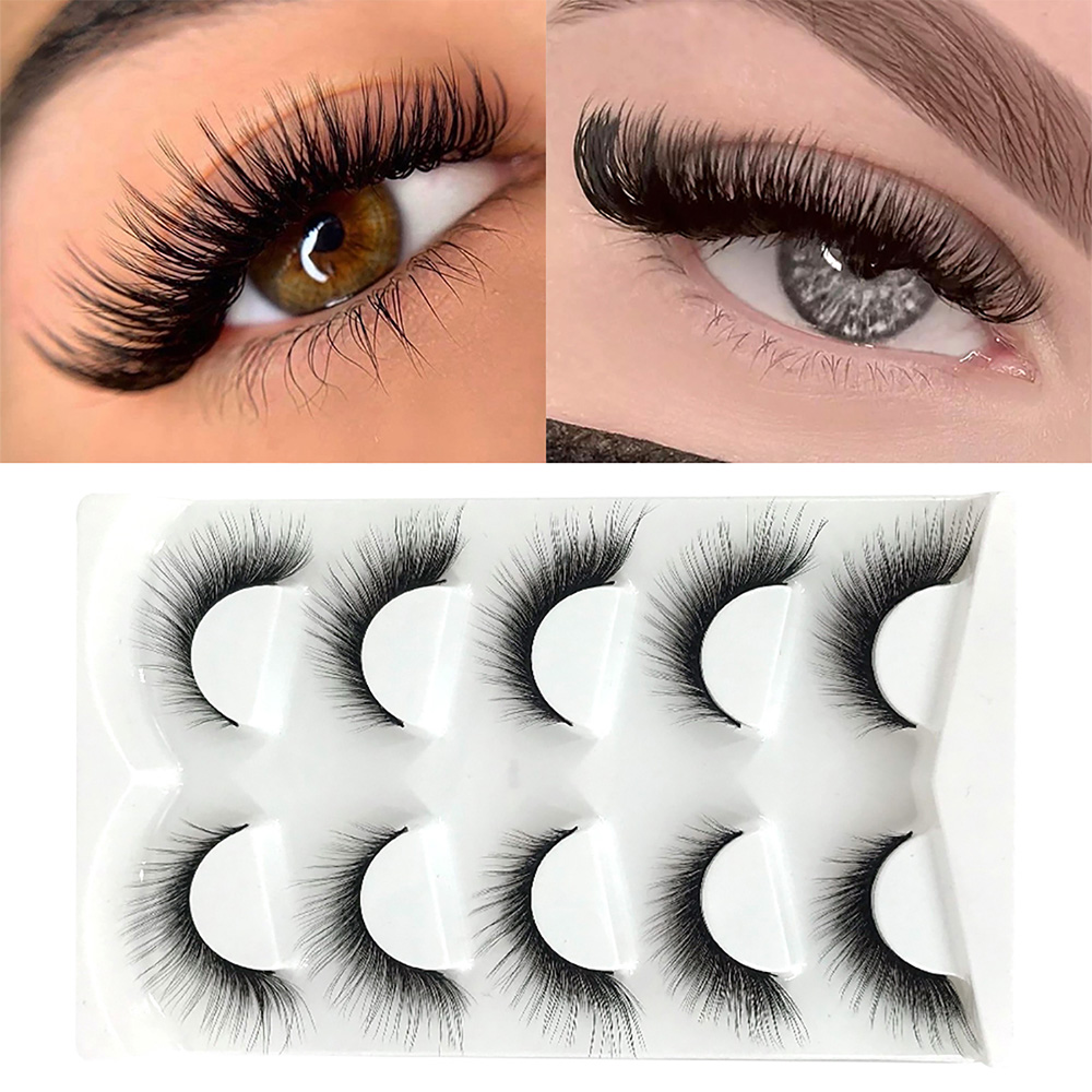 

Manga Lashes 5 Pairs 5D 3D Cat Eye Faux Mink Lashes Natural long Full Strip Lash Fox Eye Winged End Eye Elongated Fake Eyelashes