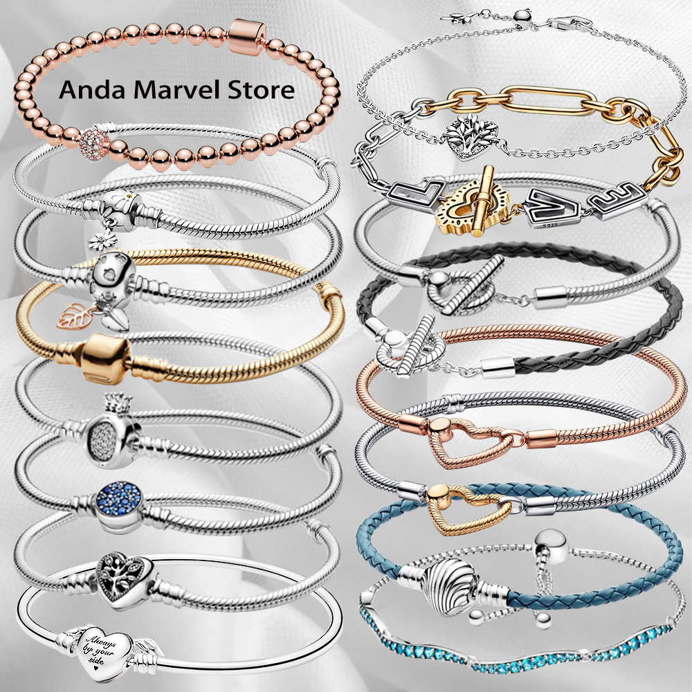 925 Sterling Silver Fashion 925 Sterling Silver Bracelet, Margarita Bracelet, T-bar, Heart, Moment, Snake Chain, DIY