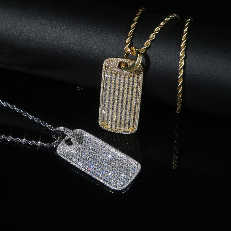 iced out mirco pave cz square Pendant Necklace for Men Boy Geometric 5A Cubic Zircon Full Paved Hip Hop Trendy Geometric Jewelry