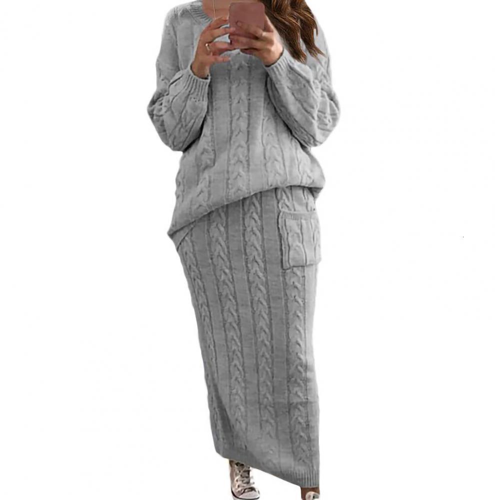 Two Piece Dress Winter Women Knitted 2 Pieces Set Casual Solid Color Long Sleeve Pullovers Sweater TopKnitted Skirts 2PCS Suits Warm Sets 230222