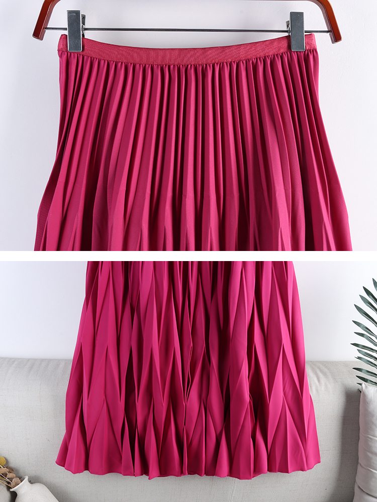 Casual Dresses TIGENA Fashion Rhombus Pleated Long Skirt Women Casual Solid All-match A Line High Waist Midi Skirt Female Ladies Black 230222