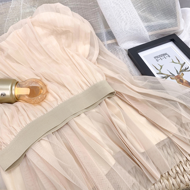 Casual Dresses Croysier Women Long Tulle Pleated Skirt Spring Summer Elastic High Waist Skirts Womens Elegant Mesh Midi Skirt Clothes 230222
