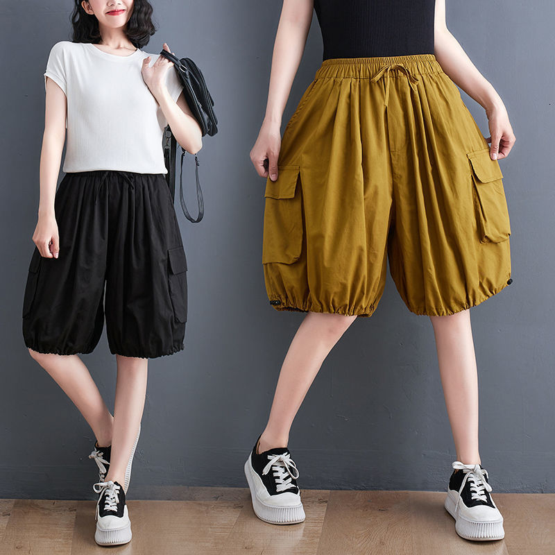 Women's Shorts Summer Elastic Waist Legged Wide Leg Pants Loose Bloomers Casual Harlan Fashion 230222