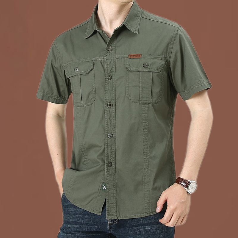 Men's Casual Shirts Summer Male Oversized Business Breathable Fashion Cotton Work Cargo Blouses Man Clothing 5XL 230221