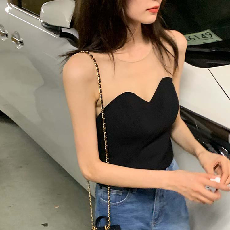 Womens summer gauze patchwork sexy short high waist tanks camis black color