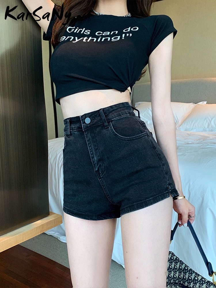 Women's Shorts White Jeans Summer 2023 High Waisted Mini Short For Ladies Tight Denim Black 230222