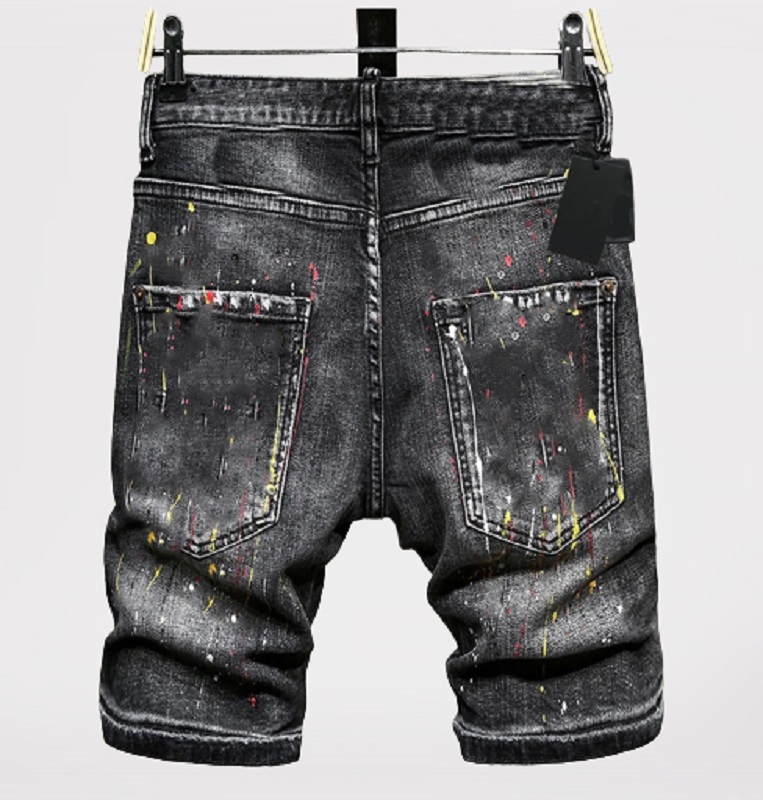 Straight leg jeans men's badge torn Stretch black jeans Men's fashion slim fit wash motorcycle jeans panelled hip hop pants denim medium pants