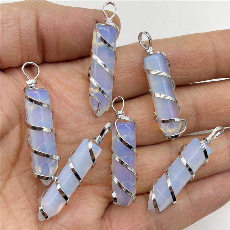 Wholesale Bulk Natural Crystal Handmade Wrapped Healing Hexagonal Pendant For Women