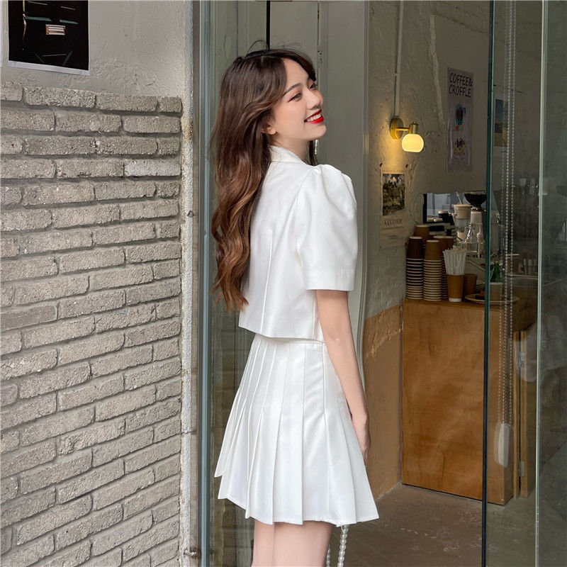 Two Piece Dress Summer Above Knee Mini Ages 1835 Years Old Ruched Skirt Suit Blazer and Set Ladies 2 230222