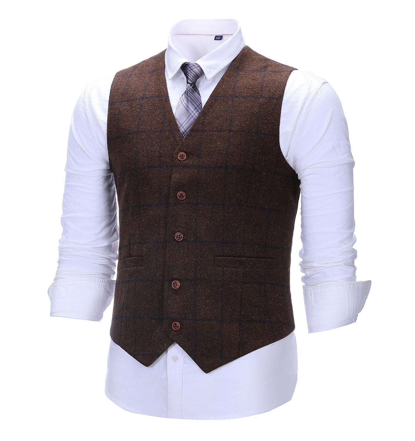 Men's Vests Army Green Vest Plaid Soft Wool Brown Jacket Casual Gentleman Tweed Business Waistcoat For Groosmen Man 230222