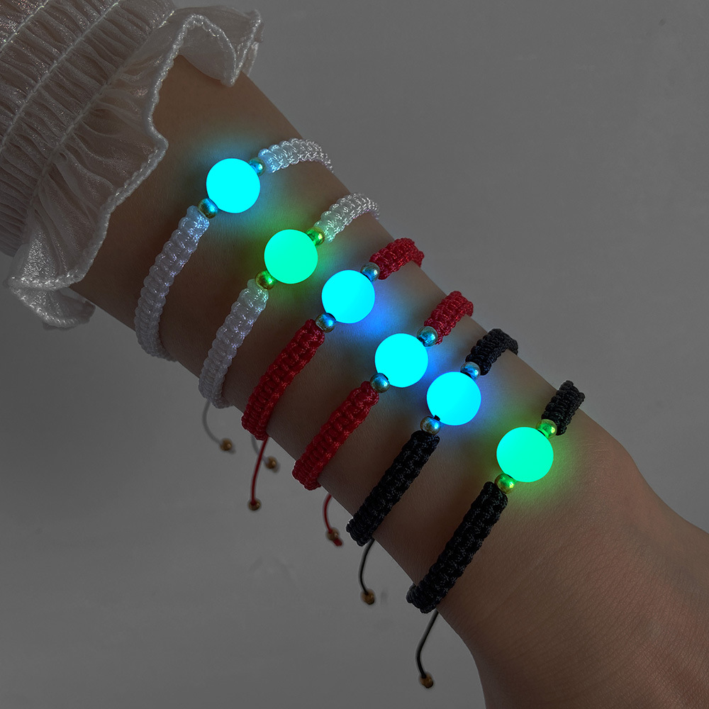 Luminous Stone Hand Woven Adjustable Bracelet Red Black String Rope Braided Friendship Bracelets for Women Men Jewelry