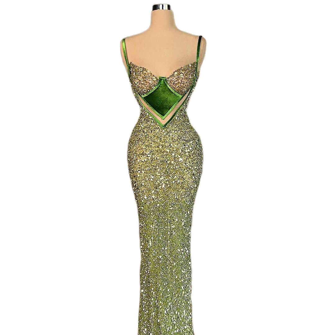 Elegant Evening Dress Sexy Spaghetti Straps Crystal Beading Sleeveless Mermaid Prom Dresses Special Occasion Robe Gowns