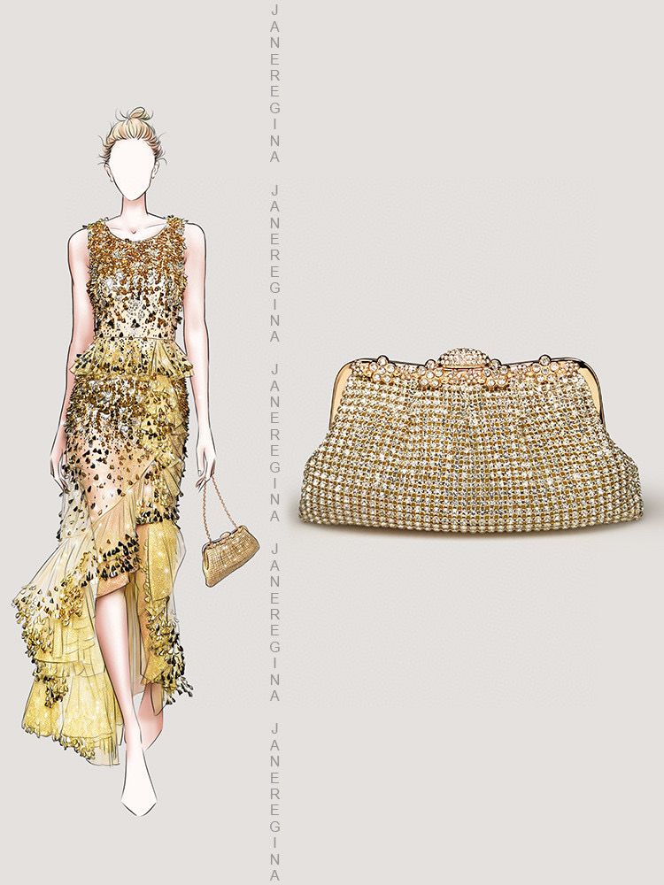 Gold diamond-encrusted hand bag women's banquet clutch with cheongsam evening gown hand grab bag senior sense rhinestone bag