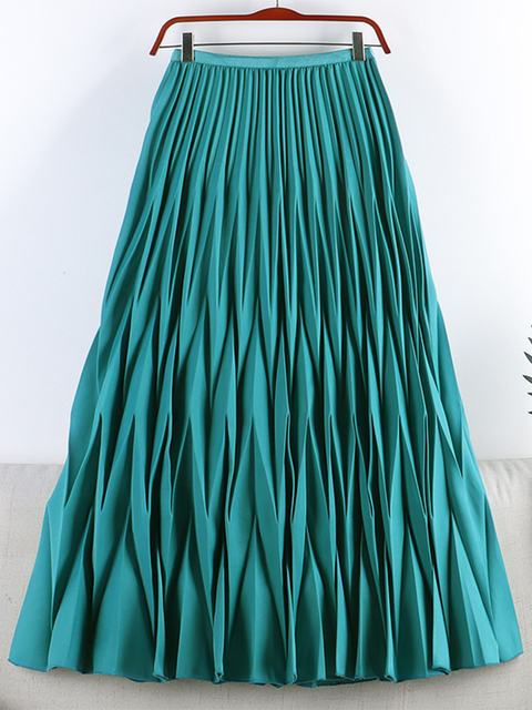 Casual Dresses TIGENA Fashion Rhombus Pleated Long Skirt Women Casual Solid All-match A Line High Waist Midi Skirt Female Ladies Black 230222