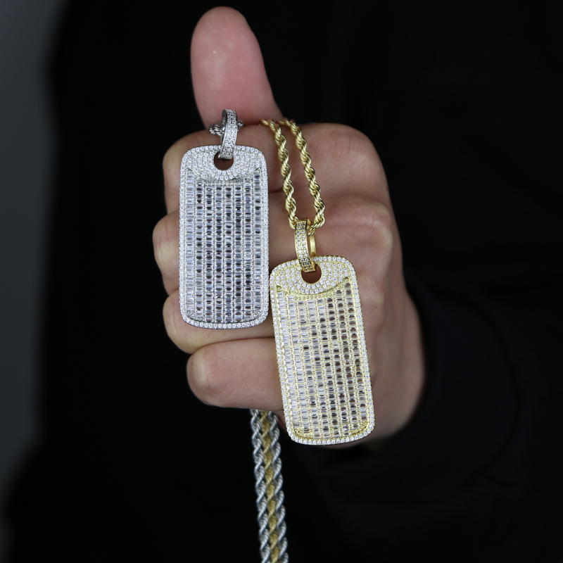 iced out mirco pave cz square Pendant Necklace for Men Boy Geometric 5A Cubic Zircon Full Paved Hip Hop Trendy Geometric Jewelry