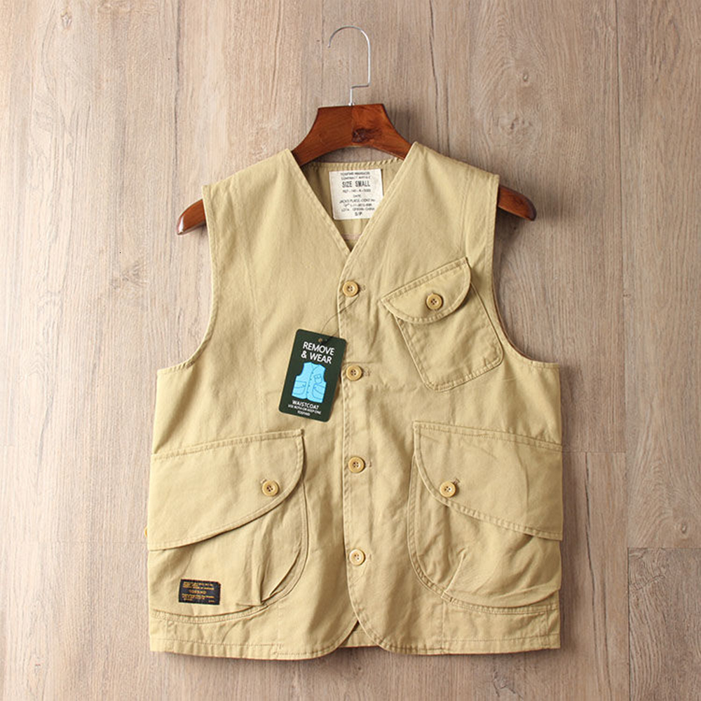 Men's Vests Highquality men's multipocket vest retro tooling cotton men and women couples thin casual cardigan 230223