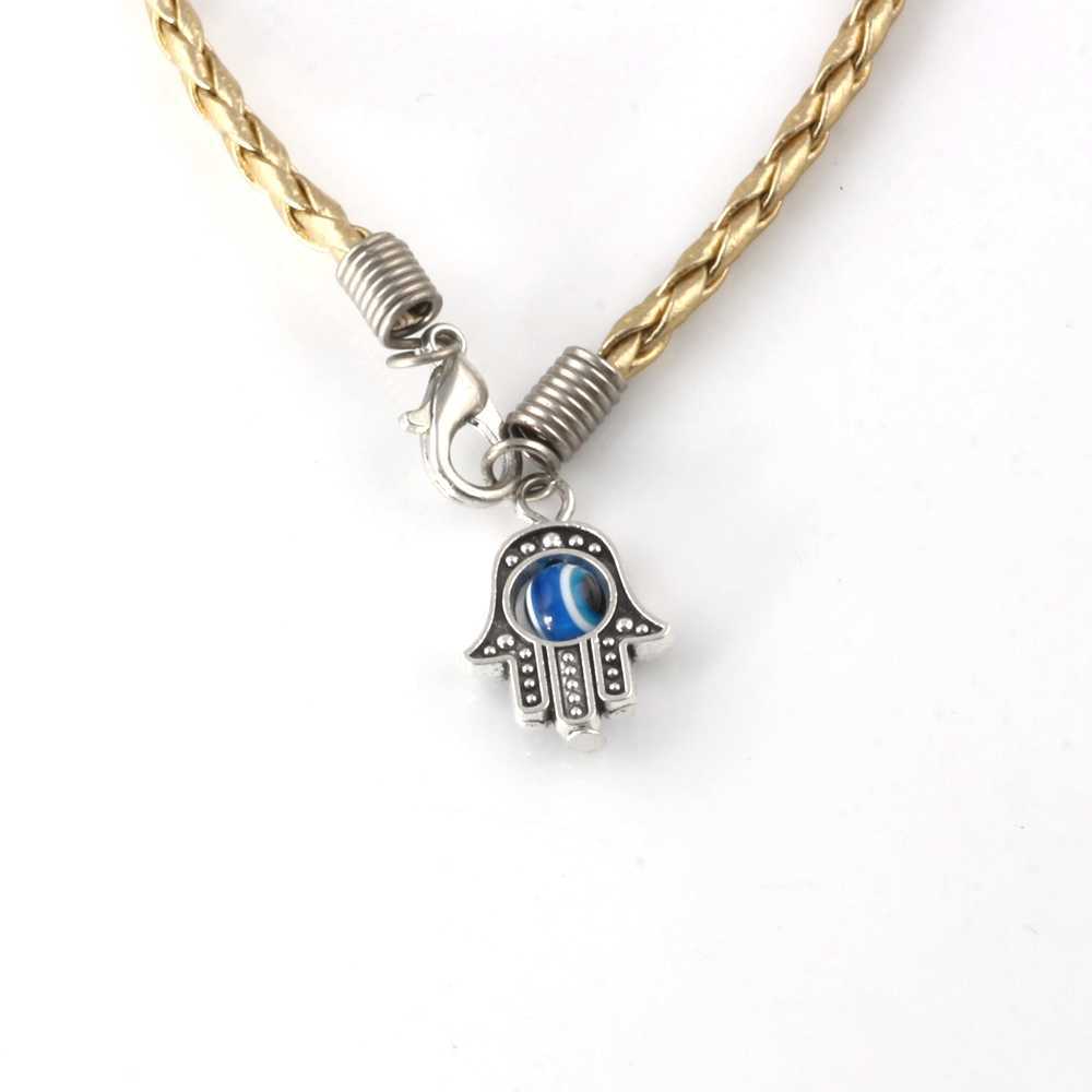 Link Chain Lot - 50Pcs HAMSA HAND "Eye Bead" Gold String Bracelets - Lucky Charm Pendant 01766 G230222